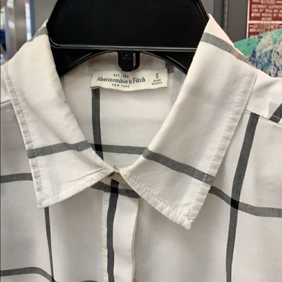 Abercrombie & Fitch blouse white grey checks small - Picture 4 of 8